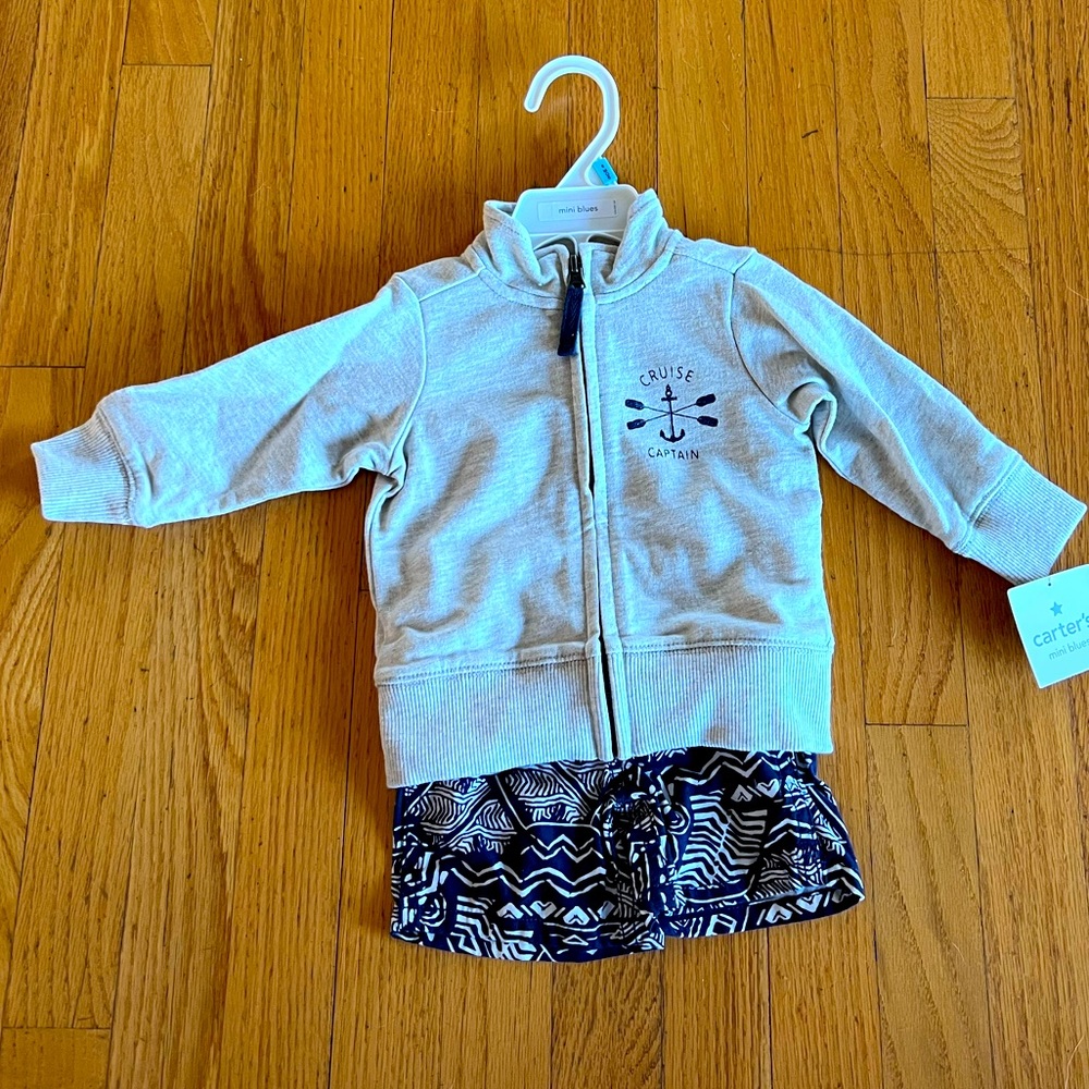 Carters 3 Piece Outfit: jacket, shirt and shorts - 6 months